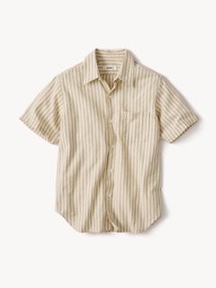Natural / Khaki Stripe Breeze Cotton Linen S/S Shirt